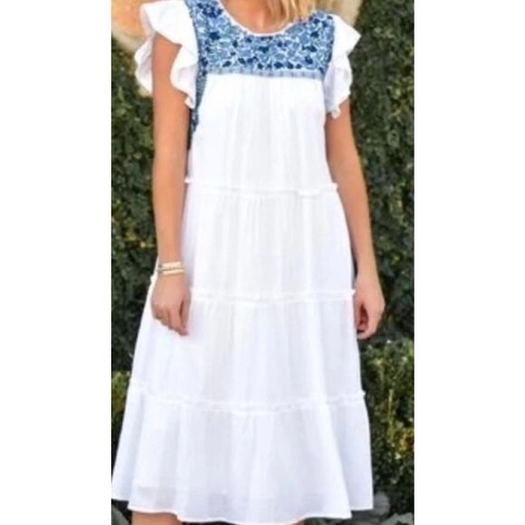 EUC J Marie white embroidered midi dress, $180 Large - Picture 2 of 7
